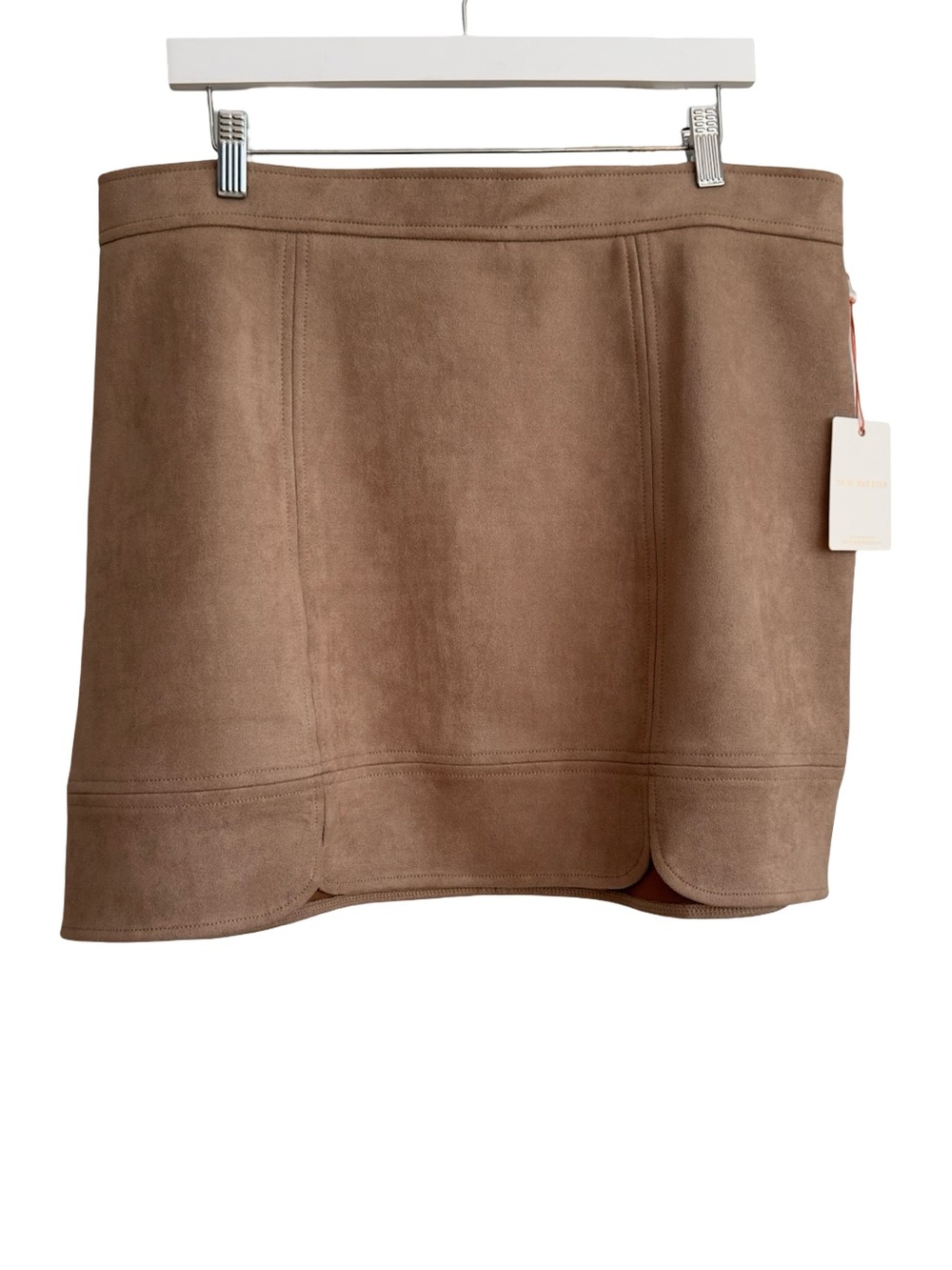NWT - Skies Are Blue Taupe Scalloped Suede Mini Skirt - SIZE XXLP